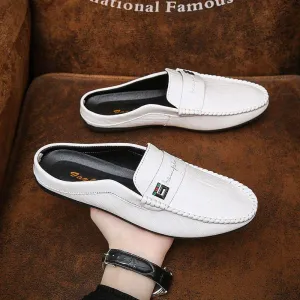 Half-wrapped Men's Loafers Slip-on Closed Toe Without Heel Leather Shoes