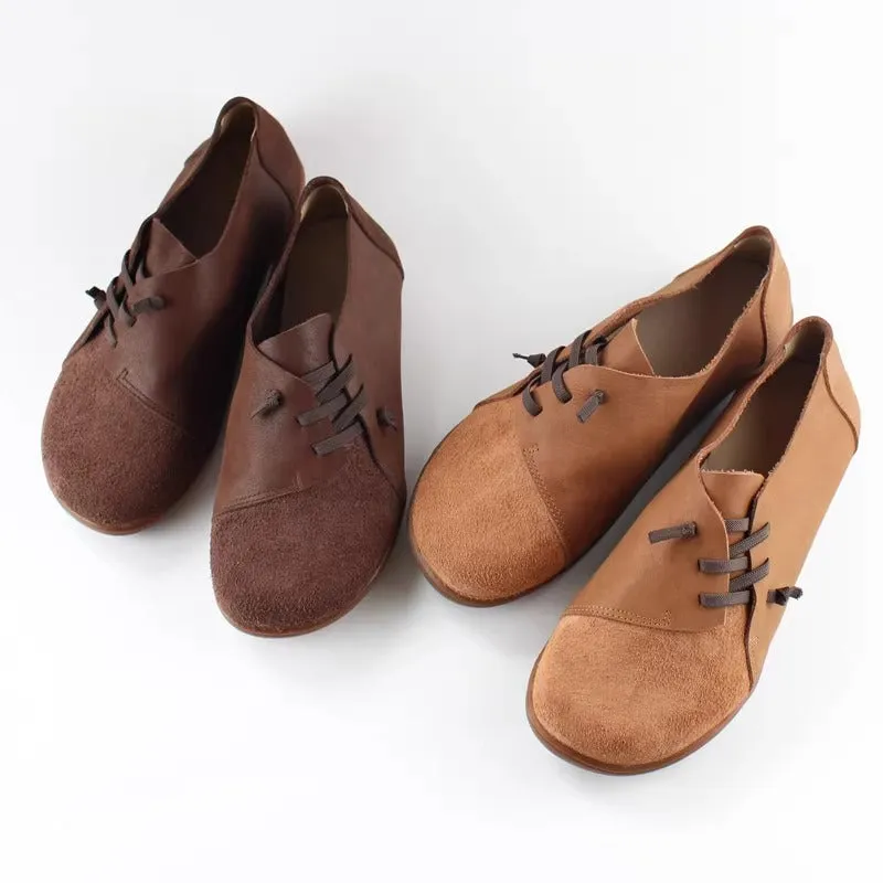 Handmade Leather Loafers Vintage Mori Style Flats Women's Shoes