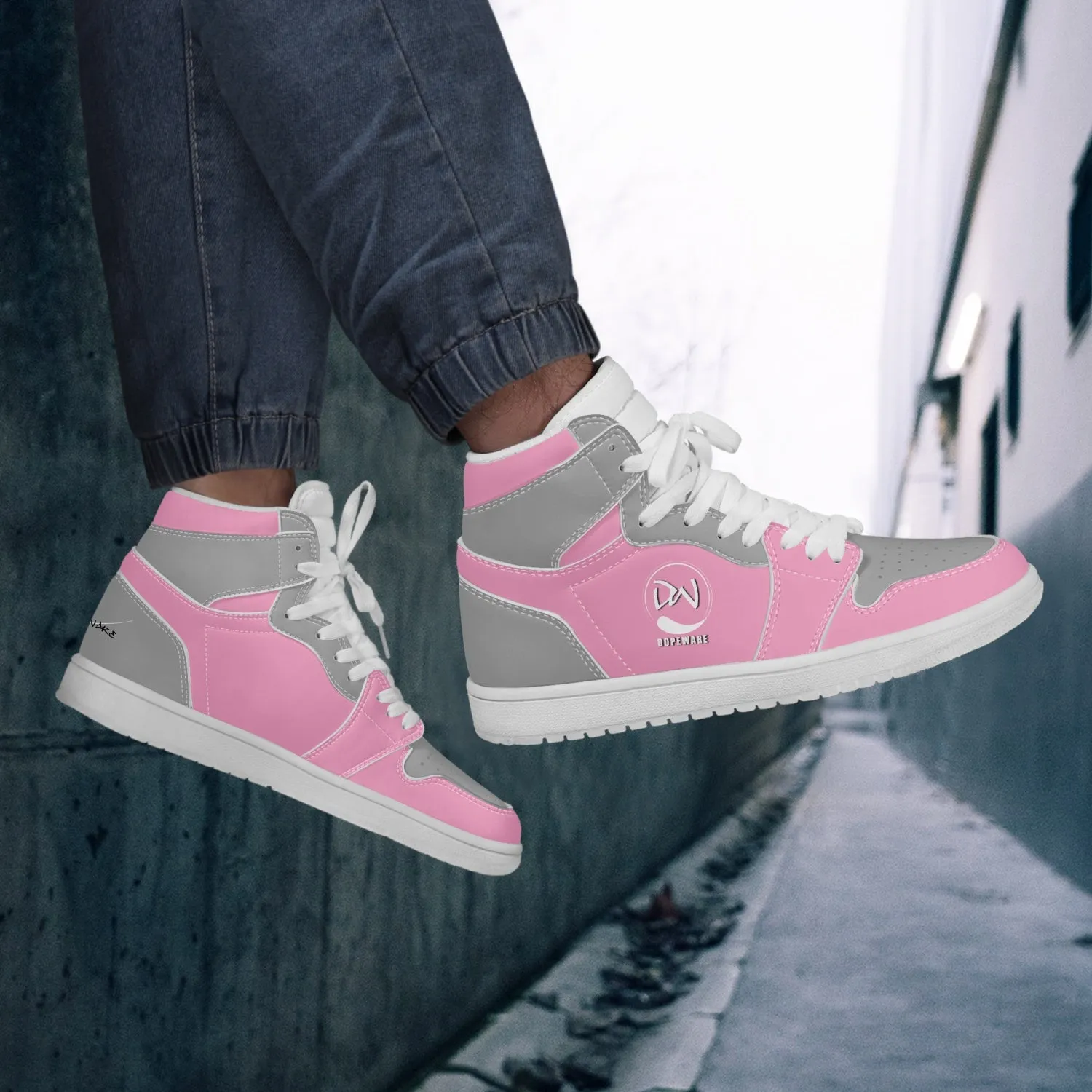 High-Top Leather Sneakers - Gray And Pink