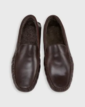 House Slippers in Dark Brown Leather