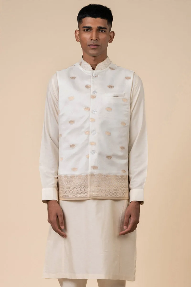 Ivory Zari Jacquard Kurta Bundi Set