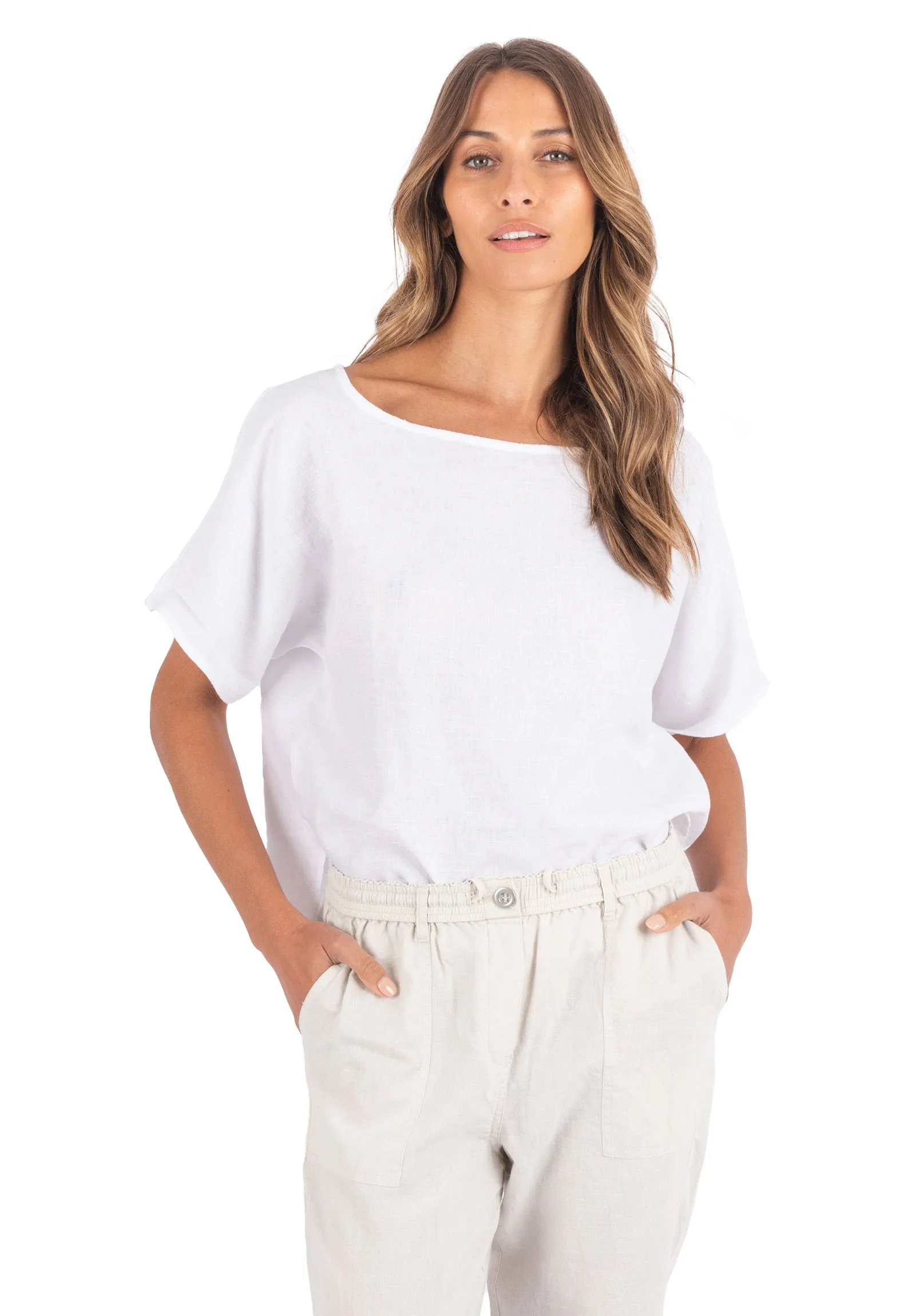 Kaori White Kimono Sleeve Linen Top