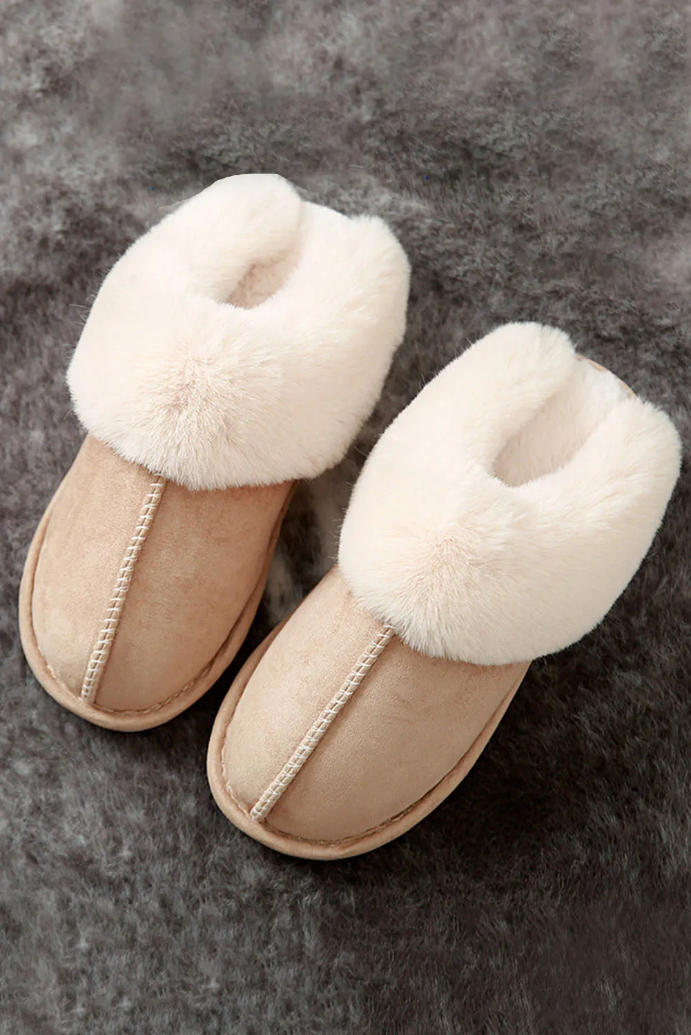 Khaki Faux Suede Plush Lined Open Heel Slippers