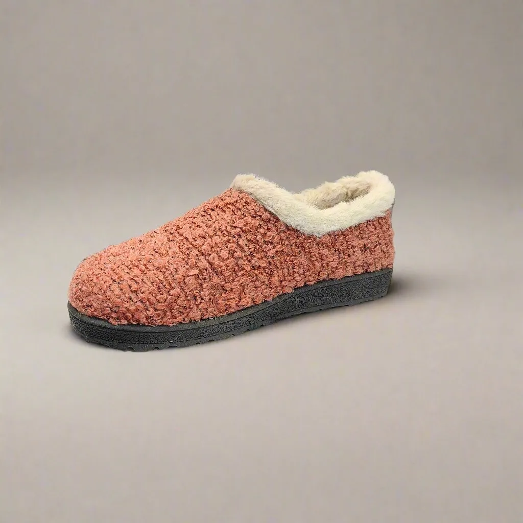 Ladies Fur Trimmed Bedroom Slippers Coral Plumaflex Memory Foam R80021