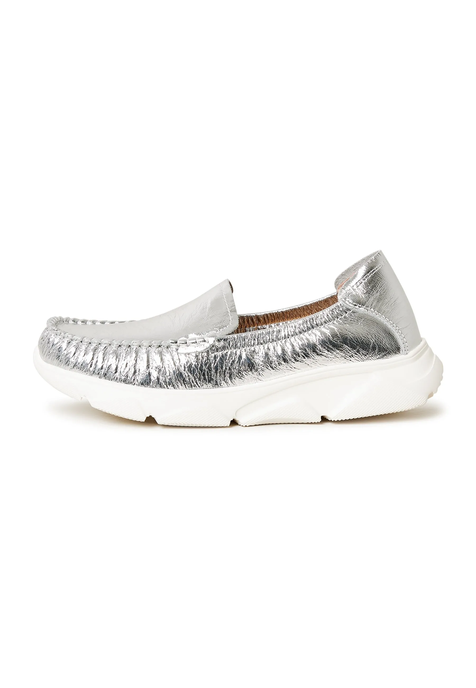 Leather Platform Moccasins Alisa - Silver