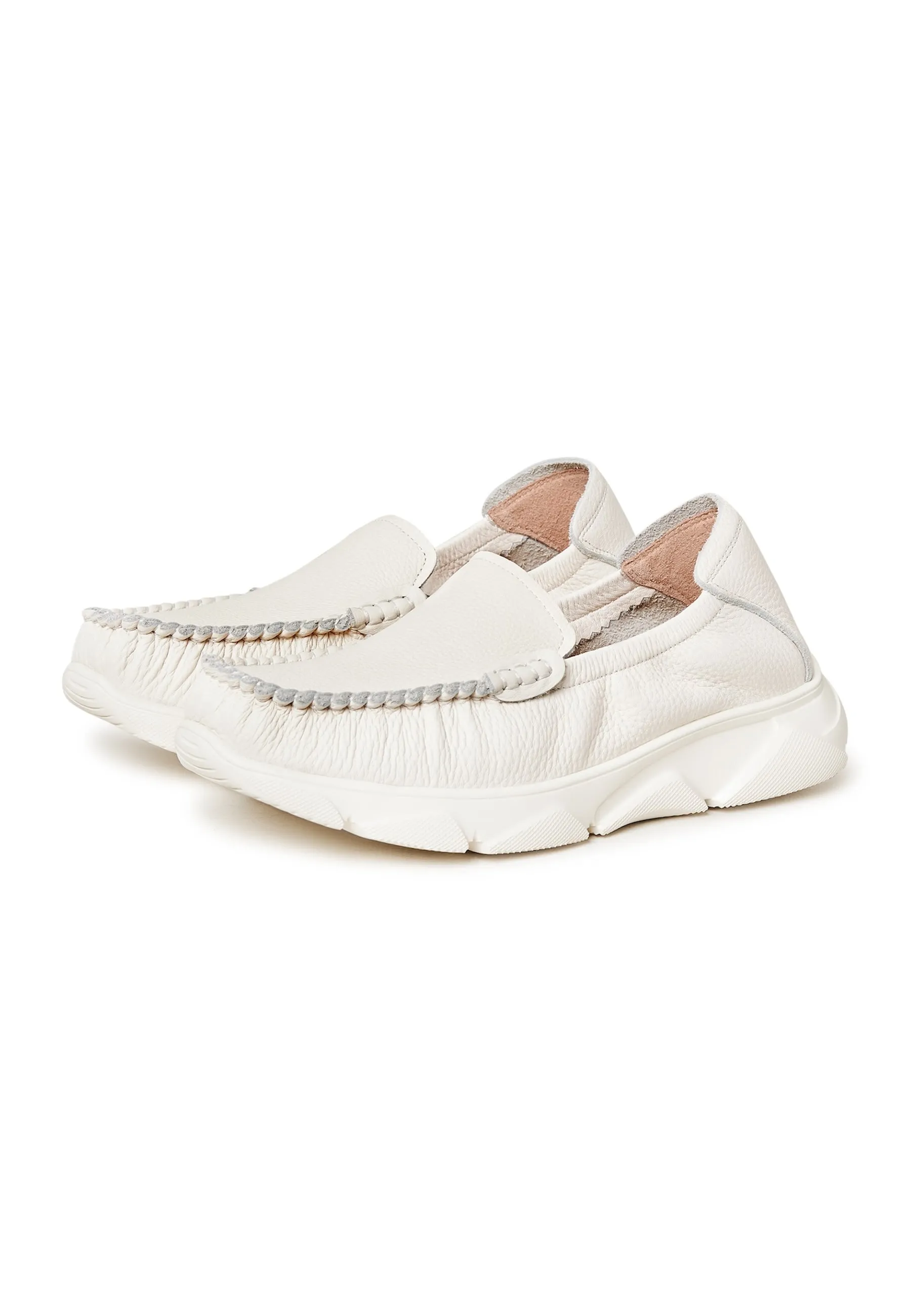 Leather Platform Moccasins Alisa - White