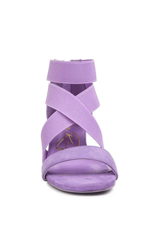 Lilac Elastic Strappy Block Heel Sandals