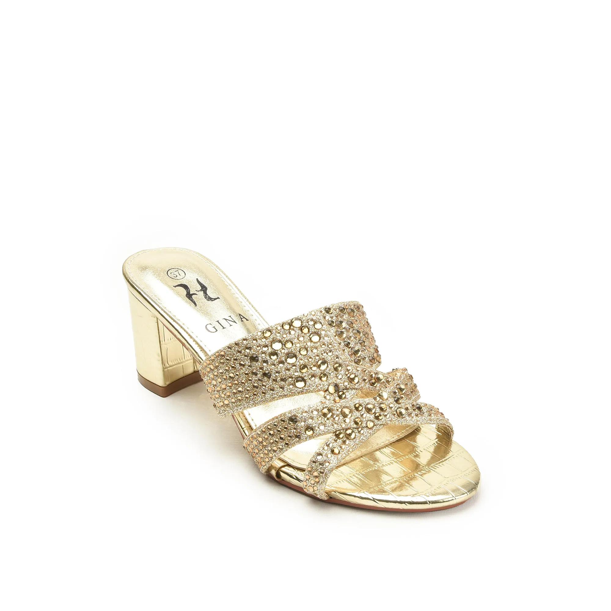 Luxurious Gold Beaded Block Heels | 502L-X