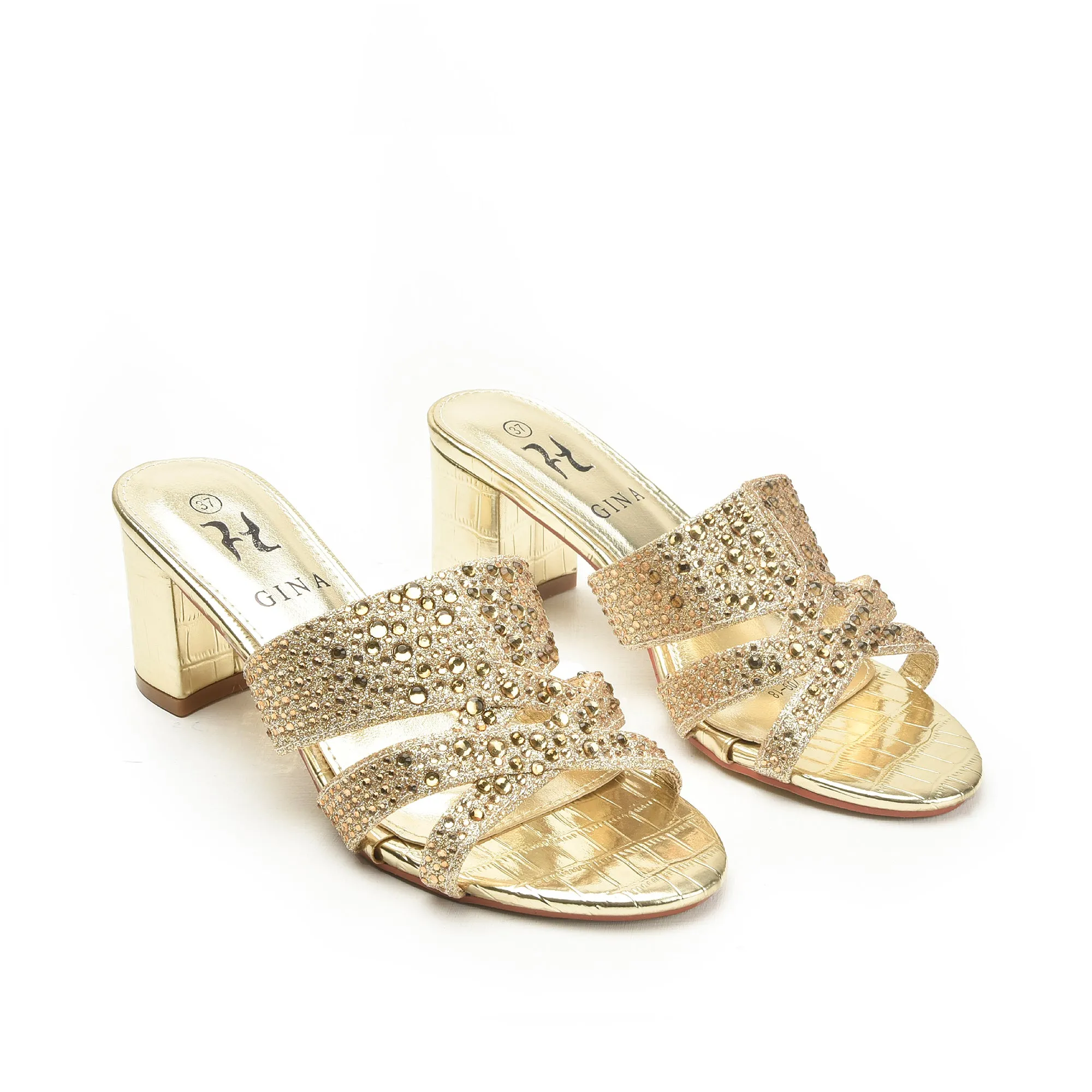 Luxurious Gold Beaded Block Heels | 502L-X