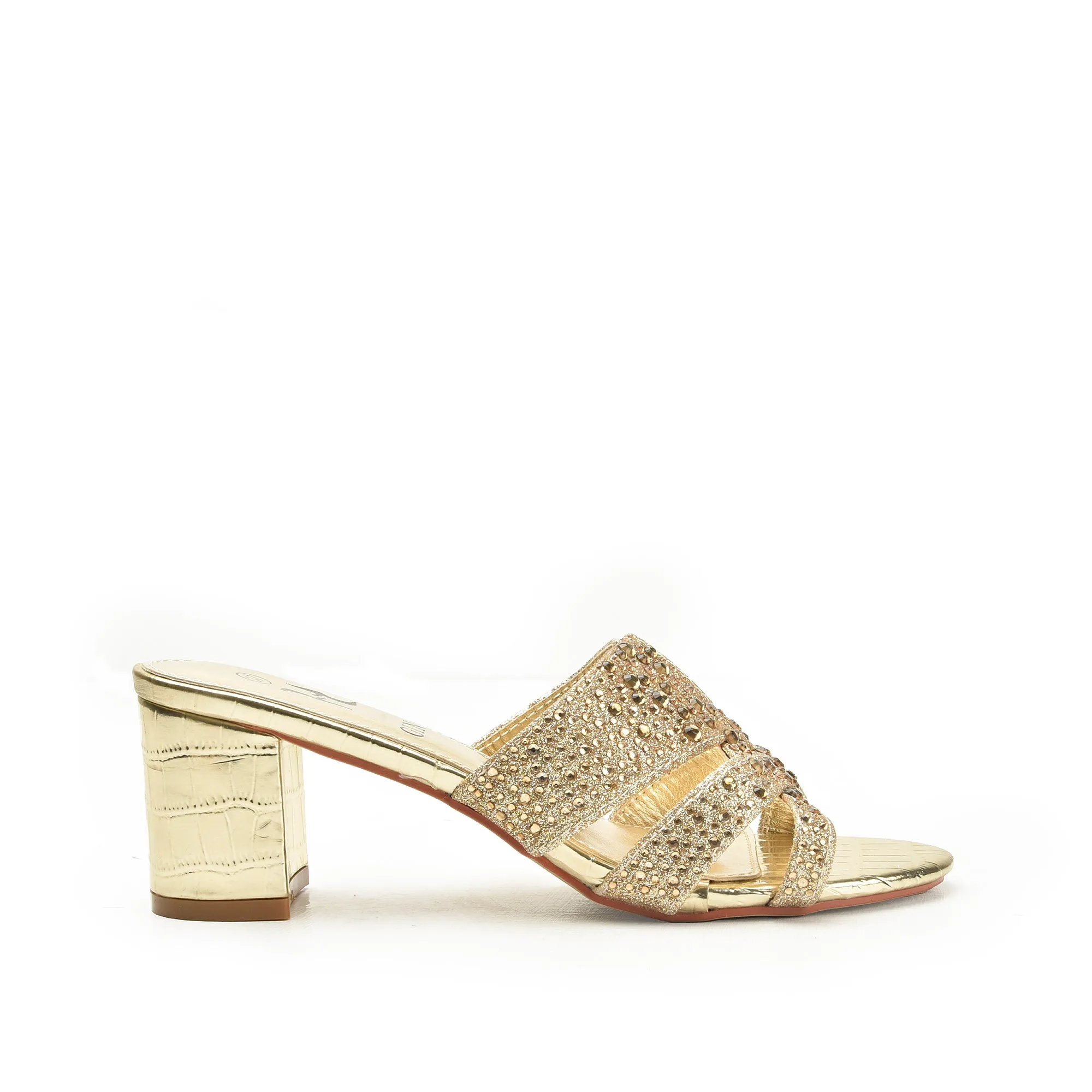 Luxurious Gold Beaded Block Heels | 502L-X