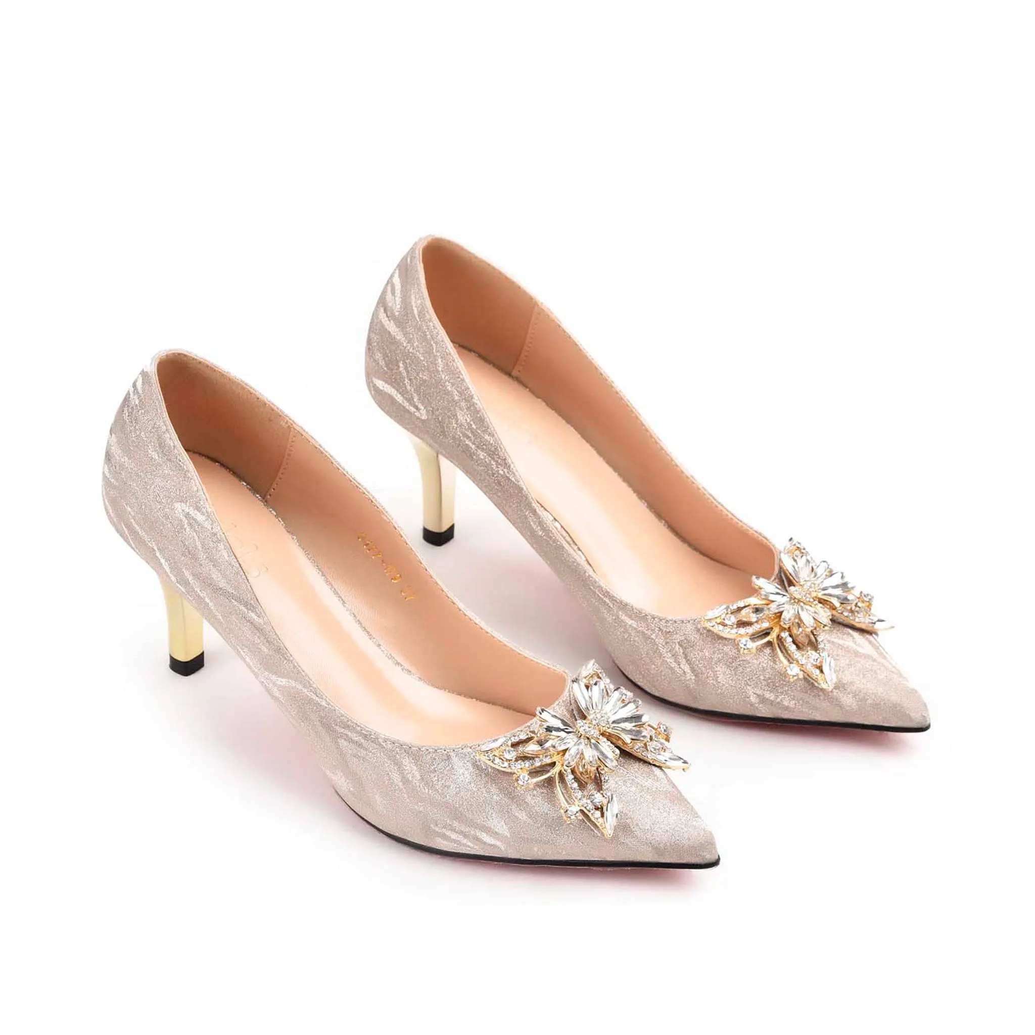 Luxurious Gold Satin Heels with Crystal Embellishment | 473L-X