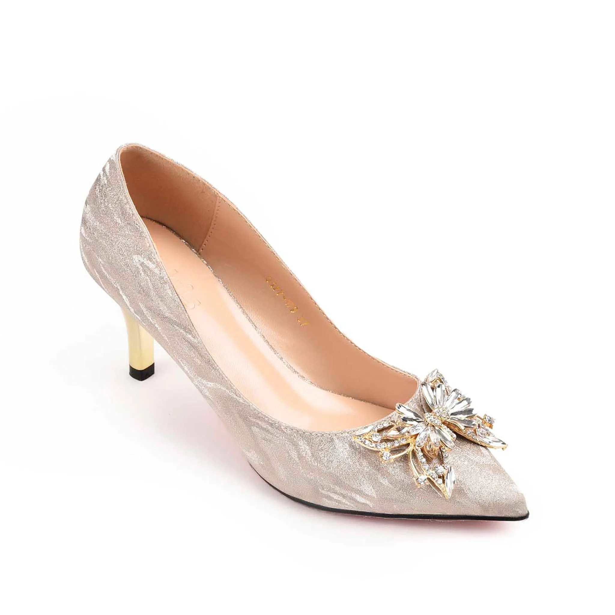 Luxurious Gold Satin Heels with Crystal Embellishment | 473L-X