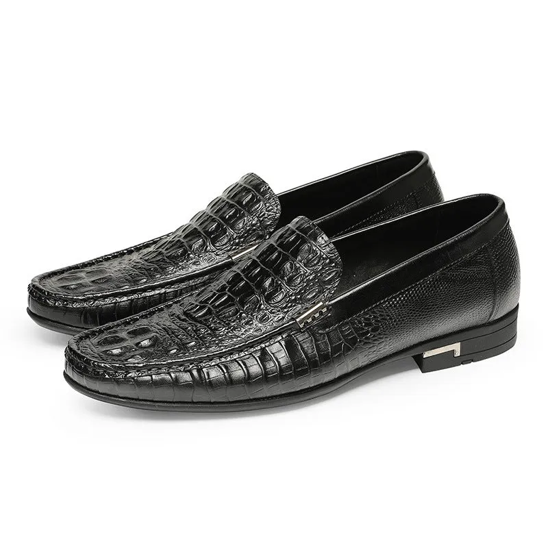 Men Classic Embossing Cowhide Casual Slip-On Loafers