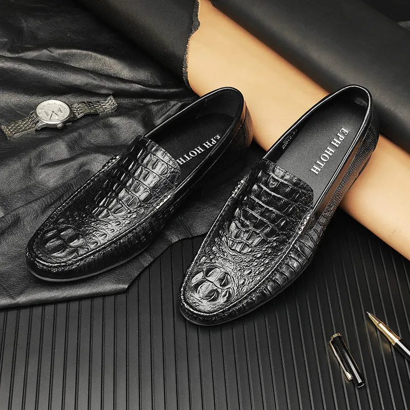 Men Classic Embossing Cowhide Casual Slip-On Loafers