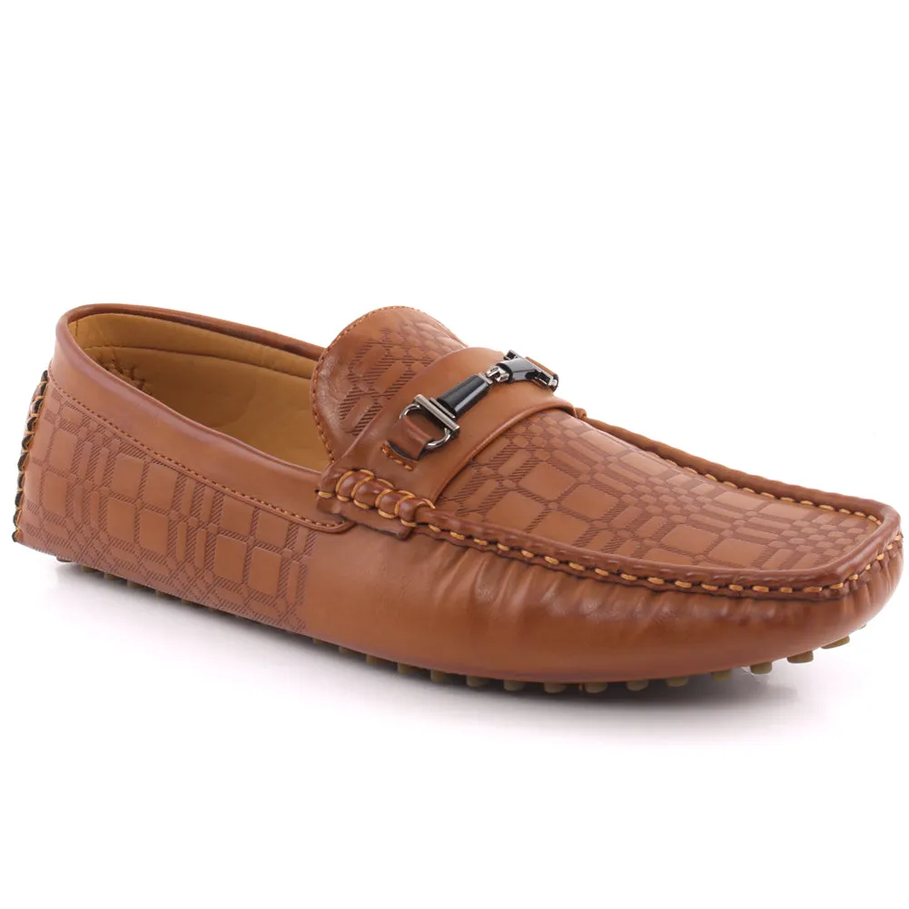 Men “SPENCER” Block Textured Buckled Penny Strap Round Toe Casual Moccasin Shoes