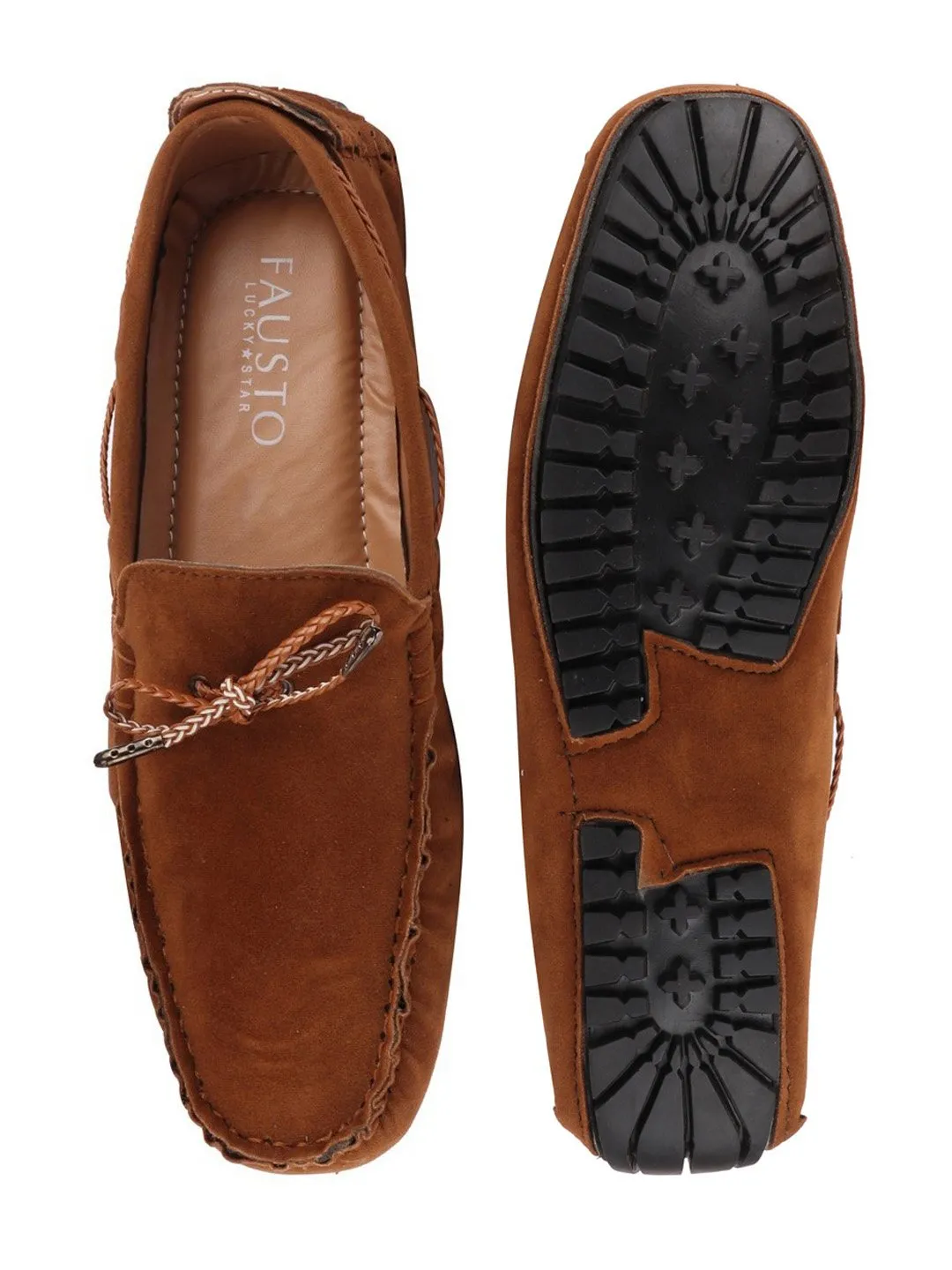 Men Tan Casual Suede Slip-On Loafers