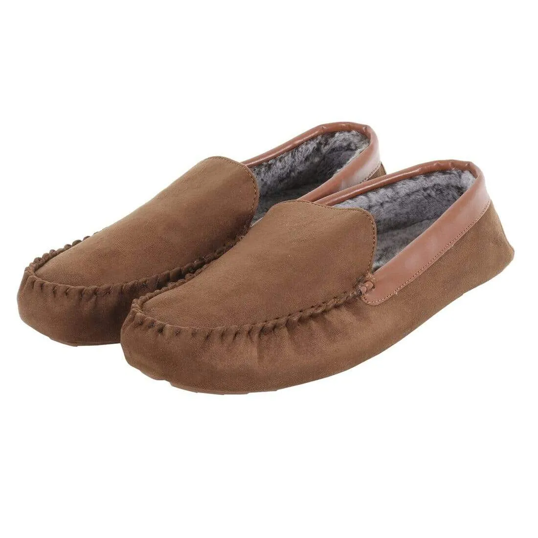 Mens Moccasin Slippers Luxury Microsuede Fur Lining Non-Slip