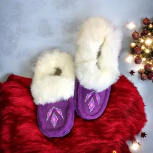 Moccasins Purple with Pink Beadwork