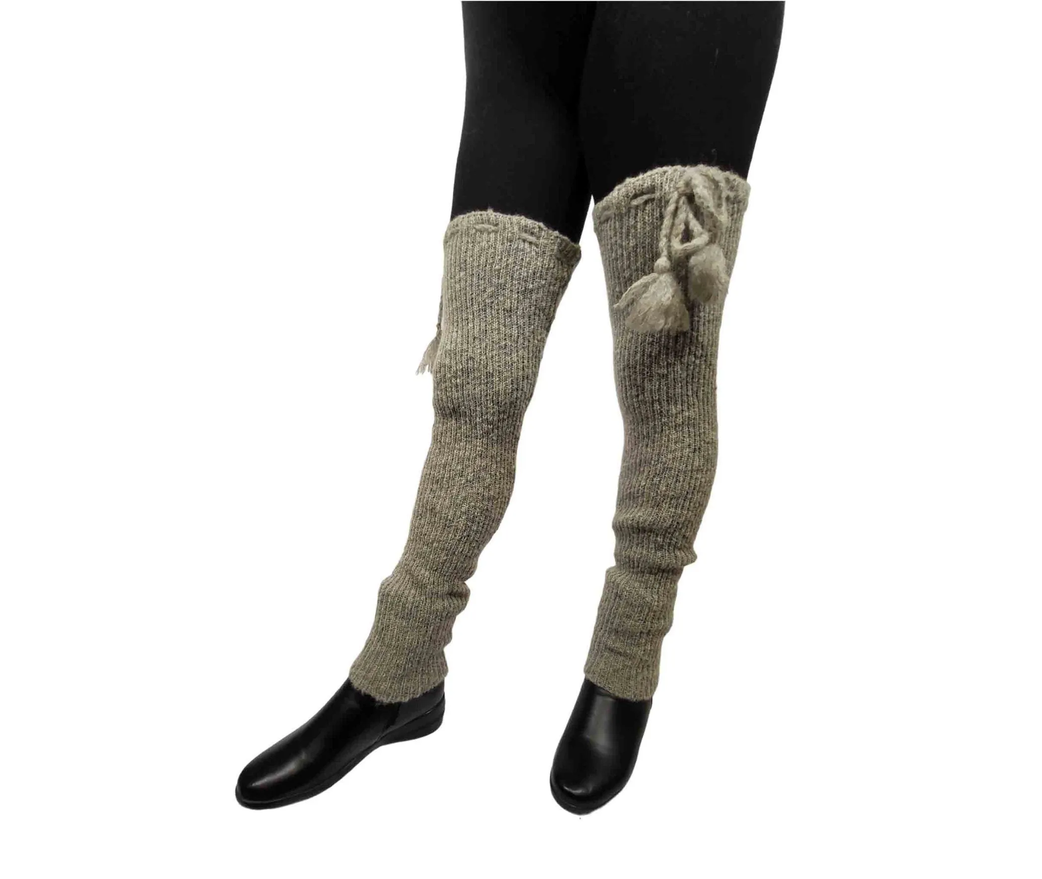 Mohair Wool Leg Warmers, , Grey, Thigh high, Fleece Lined on the inside. Super cozy!