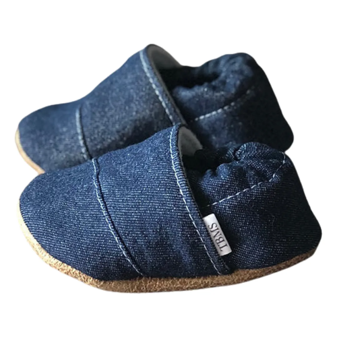 Newborn Baby Moccasins - Denim (0-3 Months)