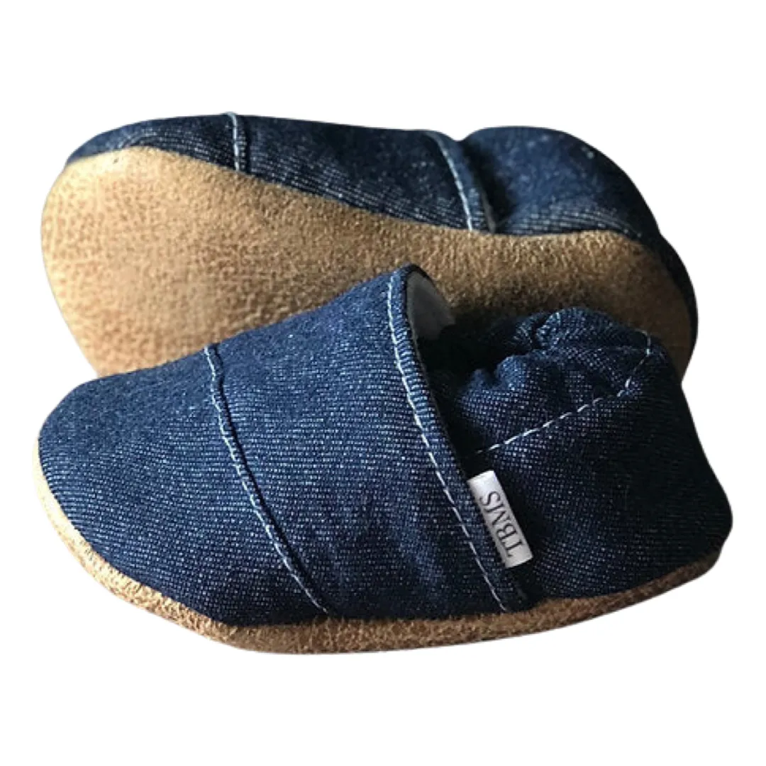 Newborn Baby Moccasins - Denim (0-3 Months)