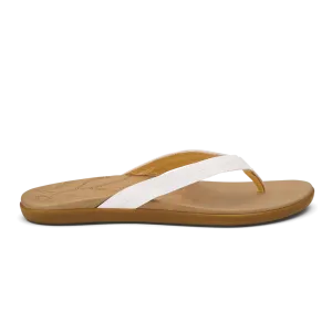 Olukai Women's Honu Leather Sandal  - Bright White/Golden Sand 20436-WBGS