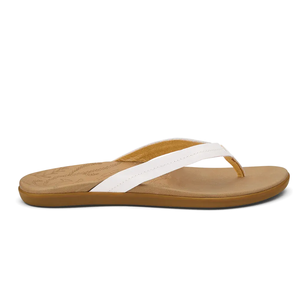 Olukai Women's Honu Leather Sandal  - Bright White/Golden Sand 20436-WBGS