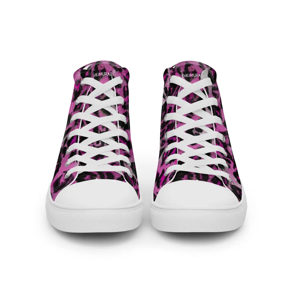 Pink Leopard Men's Sneakers, Animal Print High Top Canvas Stylish Fashion Tennis Shoes For Men