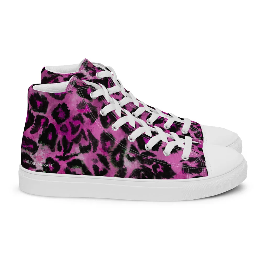 Pink Leopard Men's Sneakers, Animal Print High Top Canvas Stylish Fashion Tennis Shoes For Men