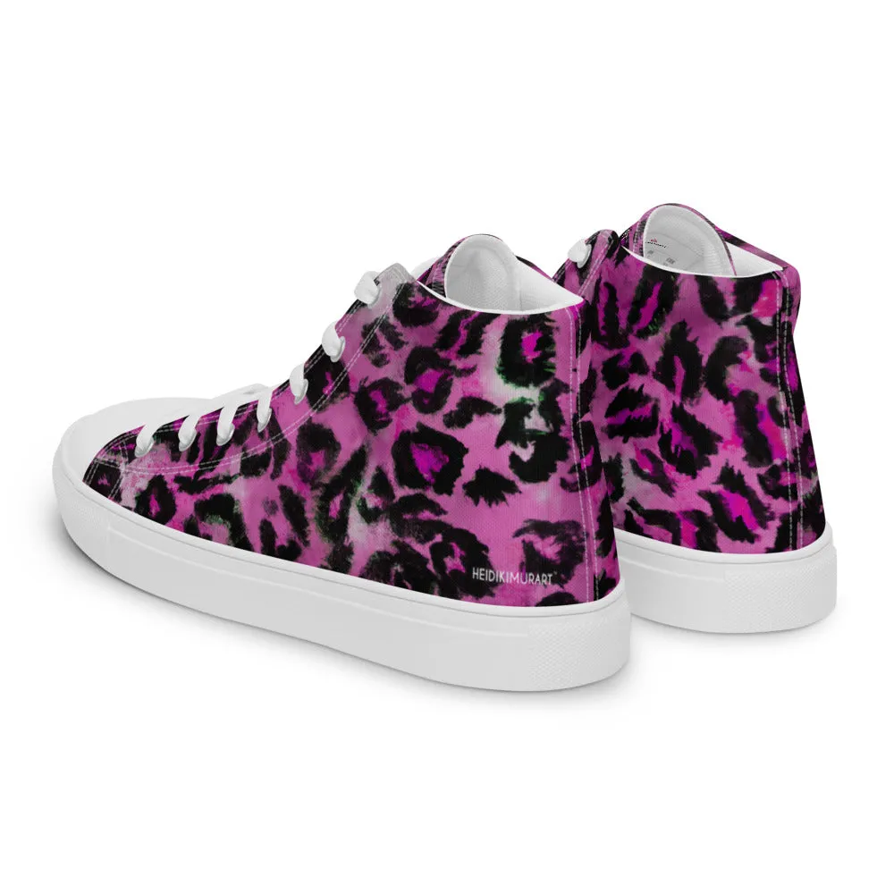 Pink Leopard Men's Sneakers, Animal Print High Top Canvas Stylish Fashion Tennis Shoes For Men