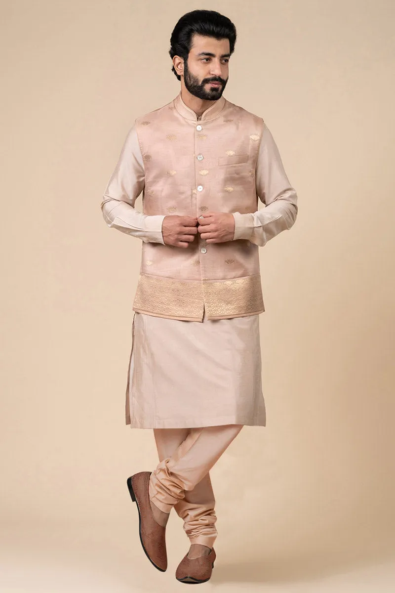 Pink Zari Jacquard Kurta Bundi Set