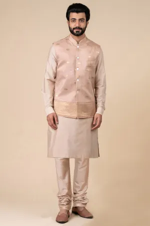 Pink Zari Jacquard Kurta Bundi Set