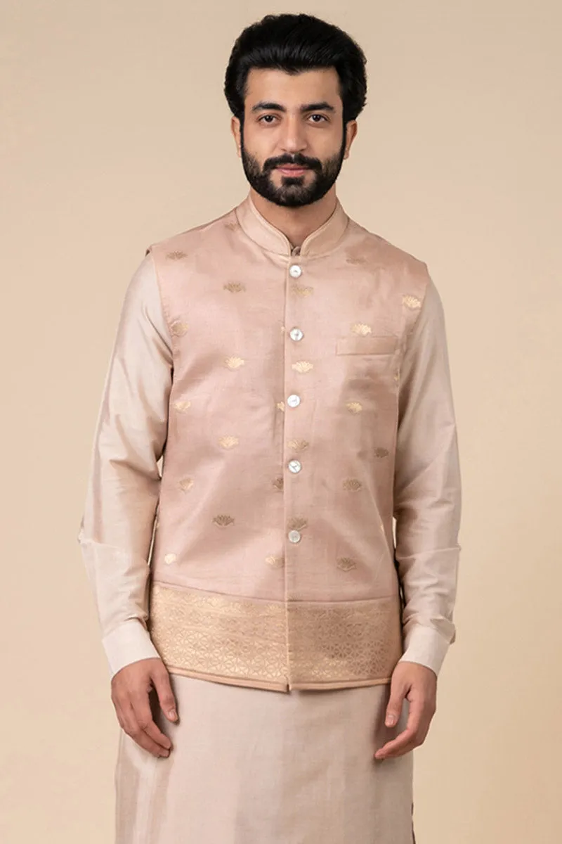 Pink Zari Jacquard Kurta Bundi Set