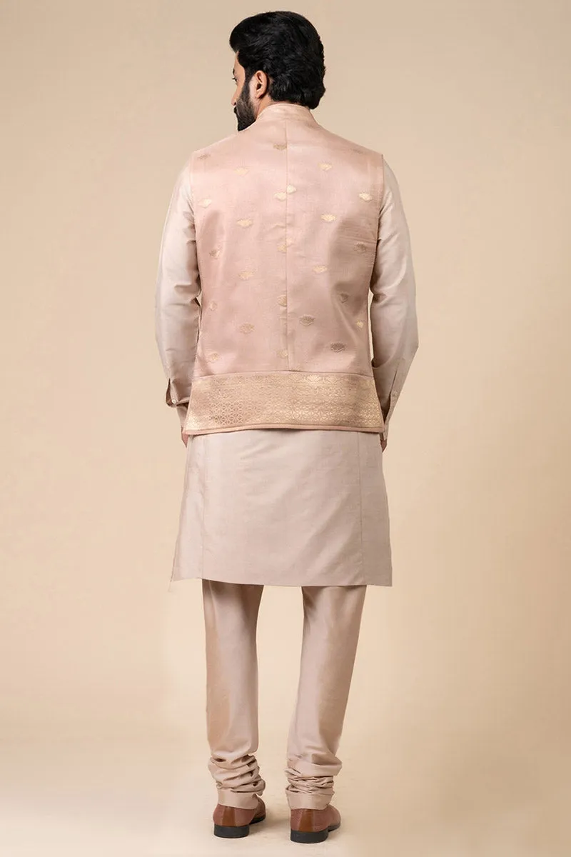 Pink Zari Jacquard Kurta Bundi Set