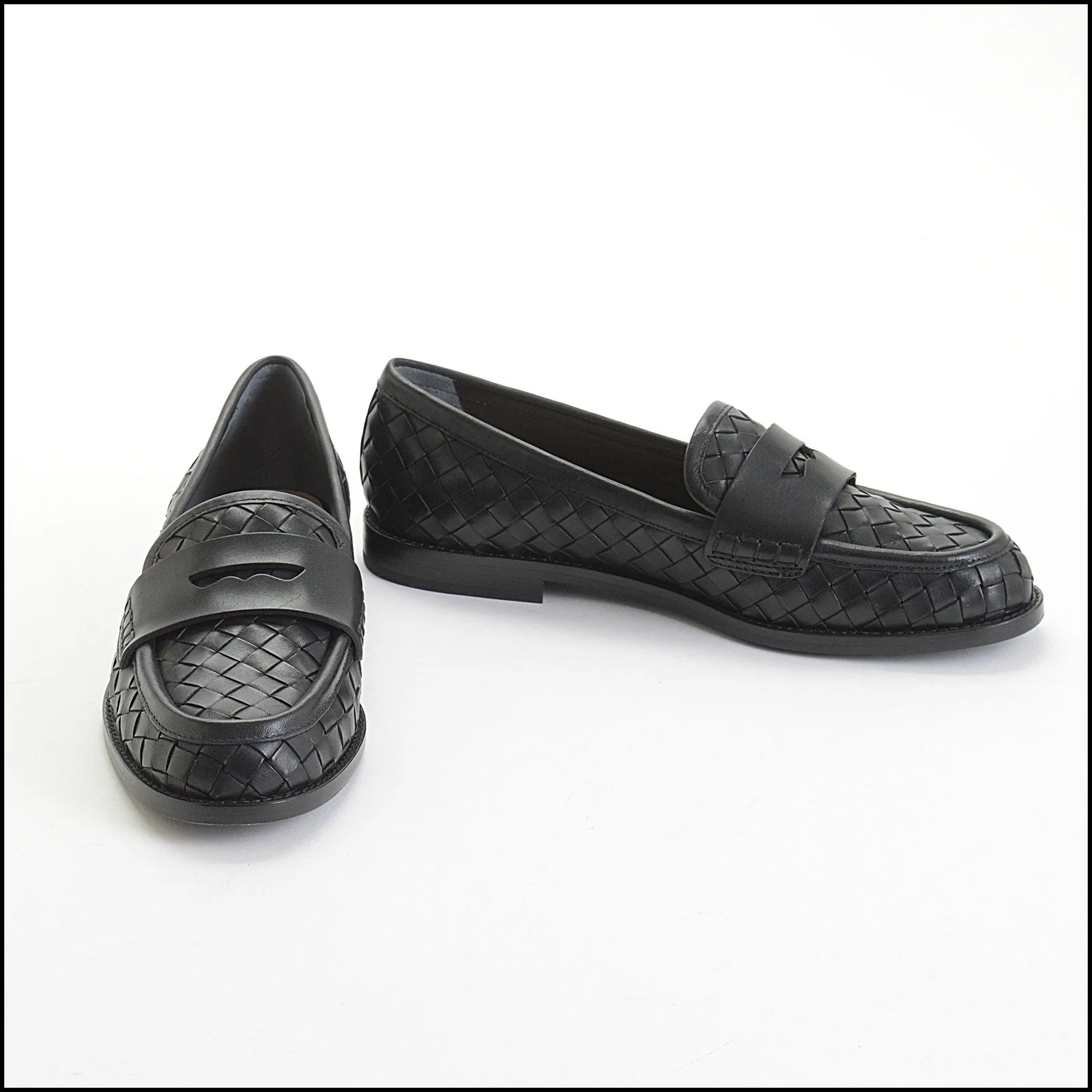 RDC14226 Authentic LOEFFLER RANDALL Black Woven Leather Loafers Size 9.5 B