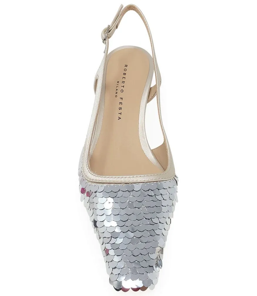 Roberto Festa Silver Sequence Snip Slingback Heel