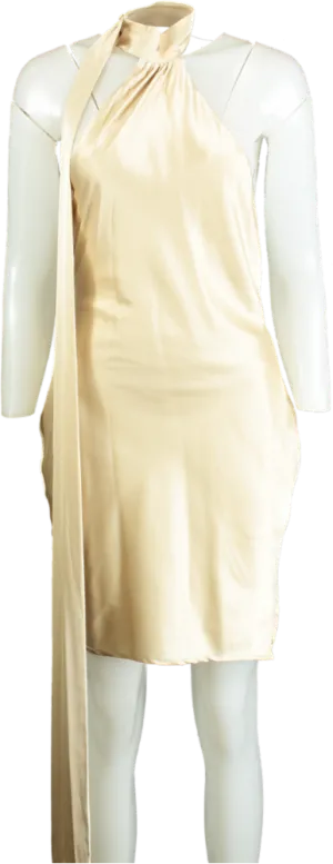 SIMMI Beige Halter Neck Satin Dress UK 10