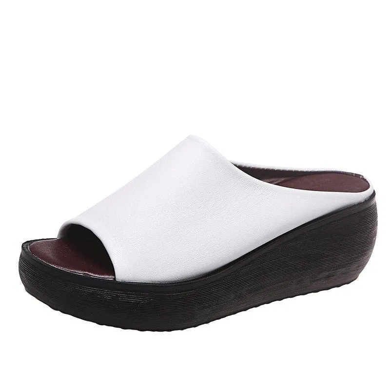 Slip-on Leather Wedge Sandals