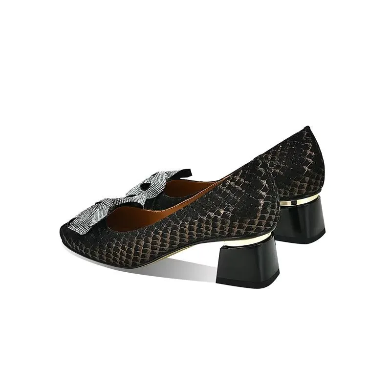 SnakeChic Square Toe Slip-On Heels