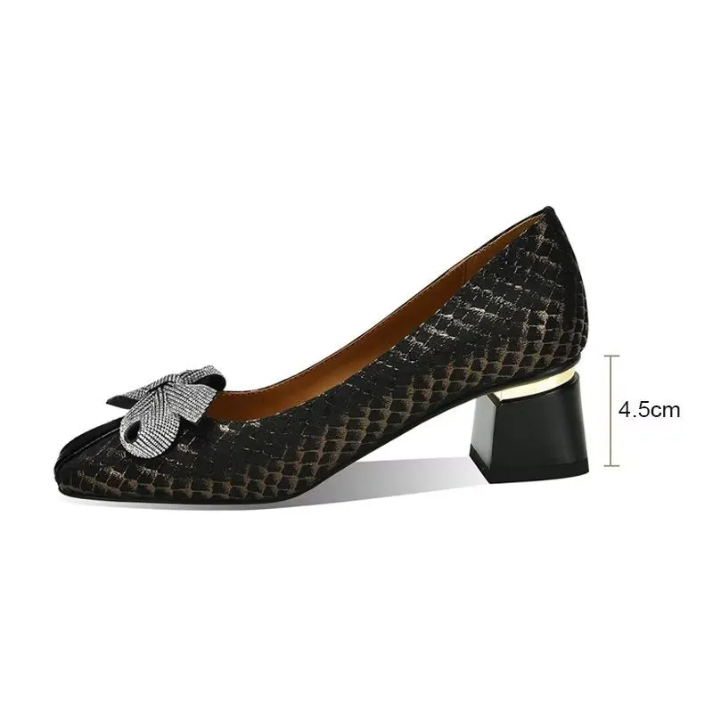 SnakeChic Square Toe Slip-On Heels