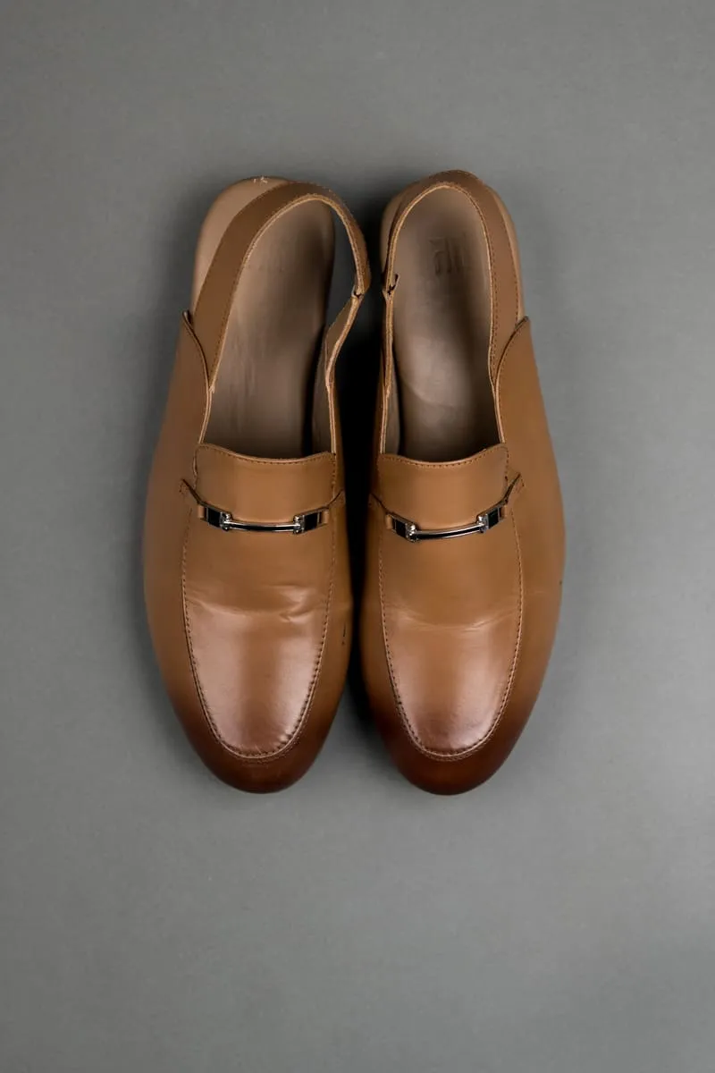 Tan Leather Slingback Loafers