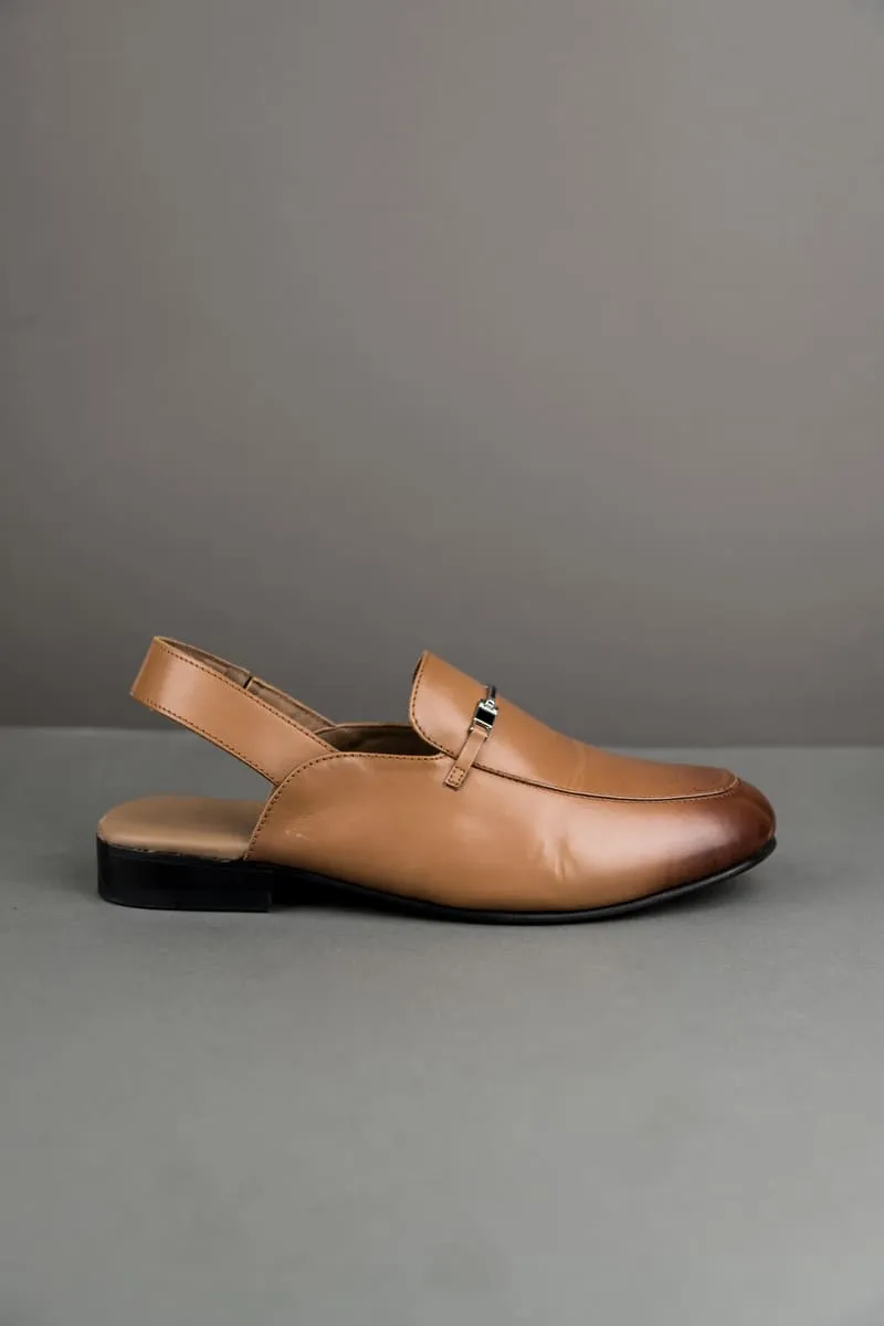 Tan Leather Slingback Loafers