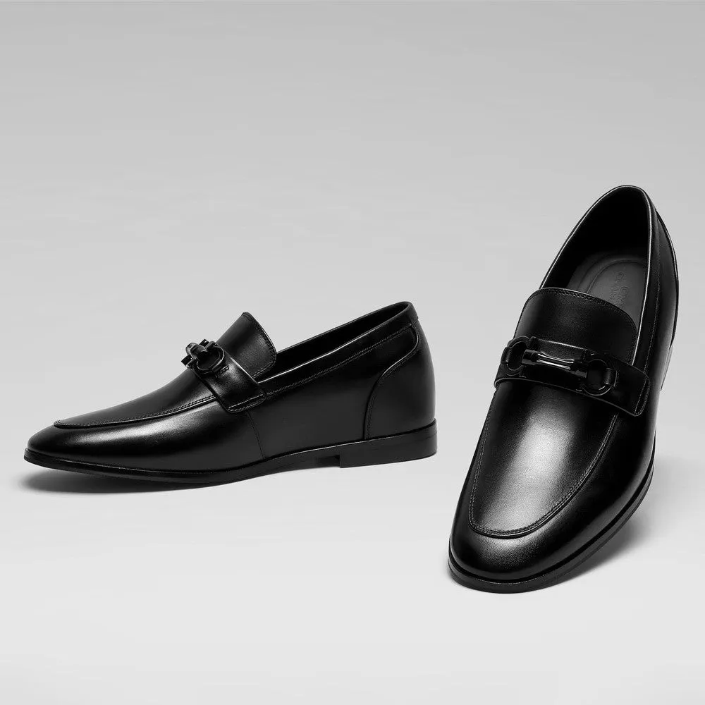 This item only ships to Europe - 6 CM/2.36 Inches CMR CHAMARIPA Elevate Your Style with Height Increasing Black Calfskin Slip-On Loafers for Men