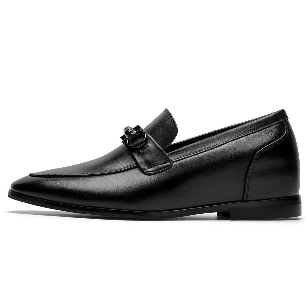 This item only ships to Europe - 6 CM/2.36 Inches CMR CHAMARIPA Elevate Your Style with Height Increasing Black Calfskin Slip-On Loafers for Men