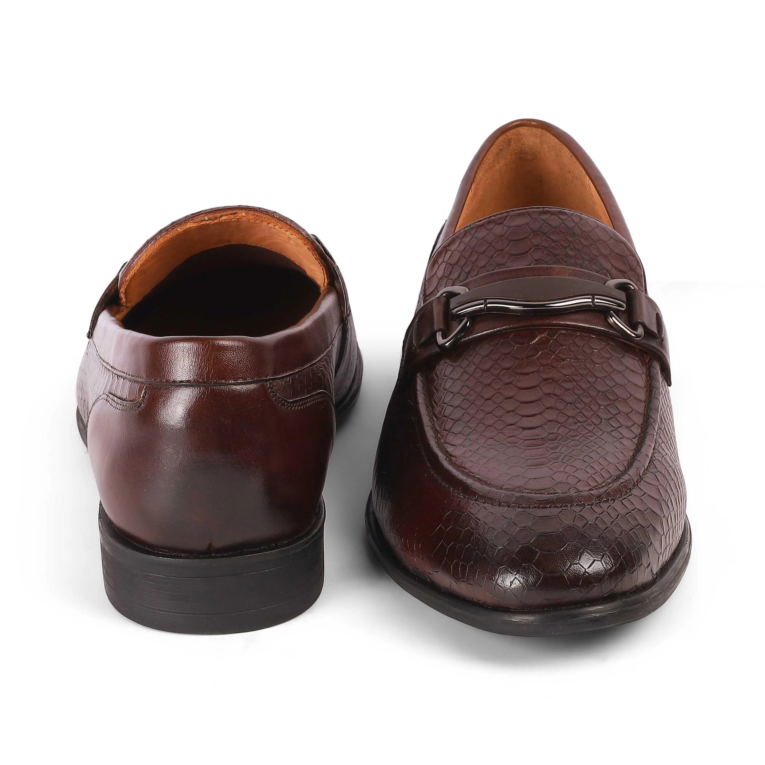 Tresmode Royal Brown Men's Textured Leather Loafers