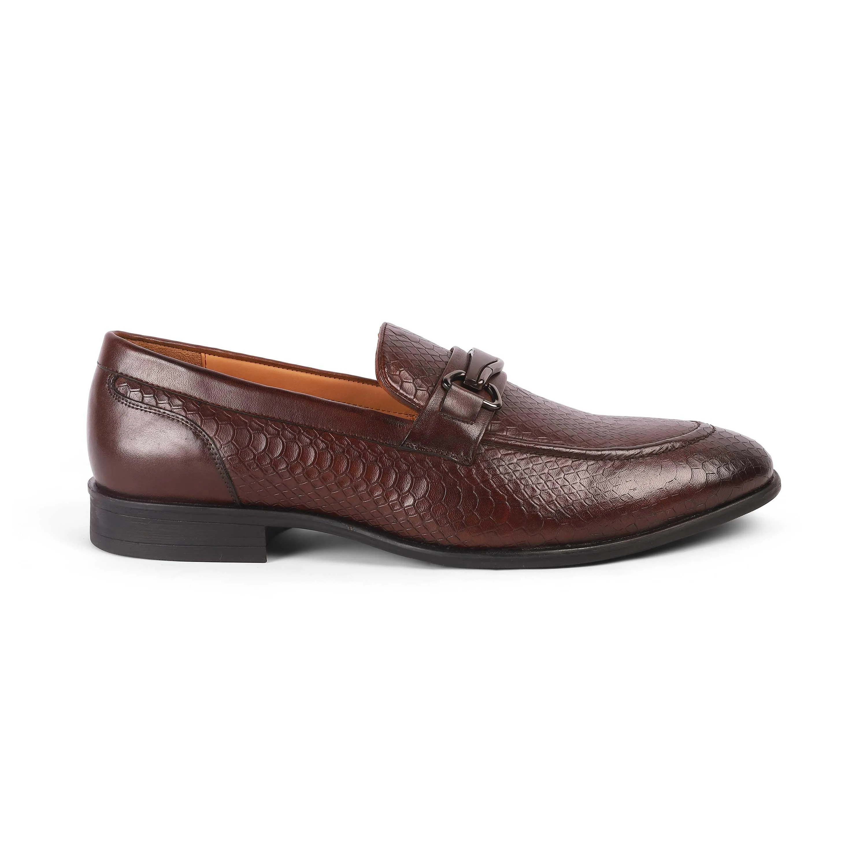 Tresmode Royal Brown Men's Textured Leather Loafers