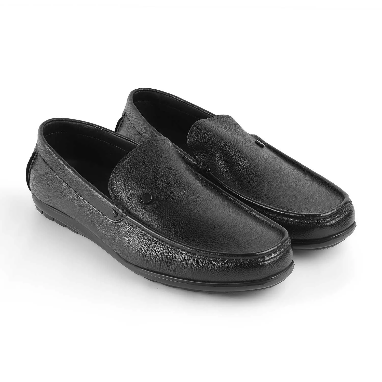 Tresmode Trev Black Men's Leather Driving Loafers