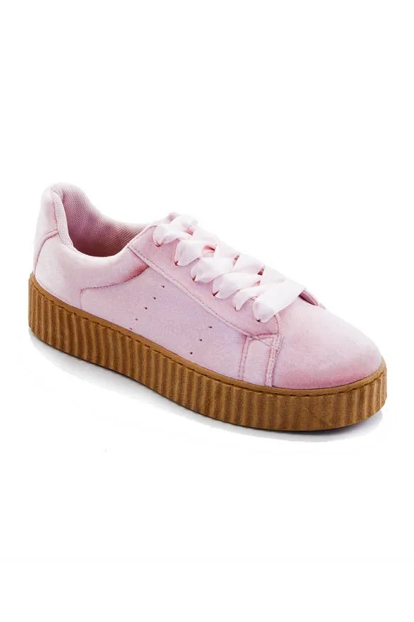 Velvet Platform Sneakers - Peach