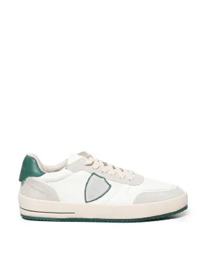 White and Green Leather Suede Sneakers