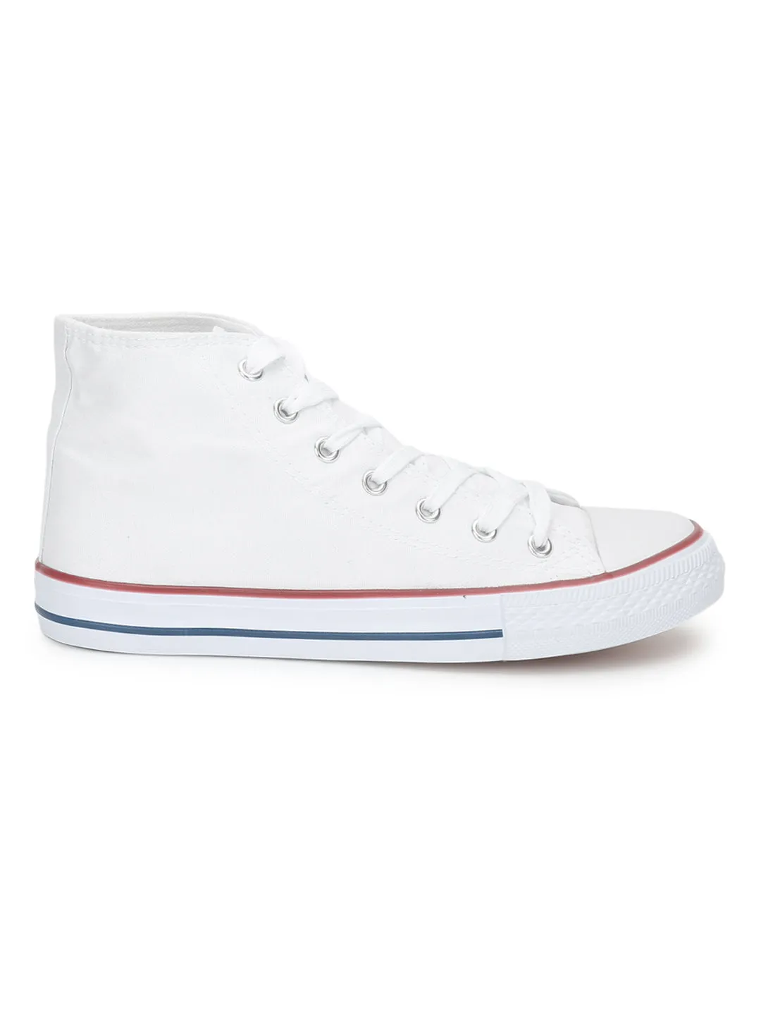 White Canvas High Ankle Stylish Lace-Up Sneakers (TC-CAN2-WHT)